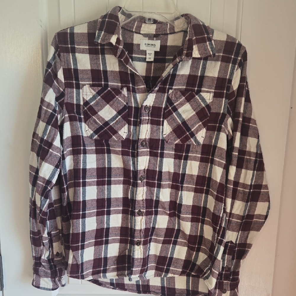 Sonoma Kids Plaid Button Down Shirt - Burgundy and White